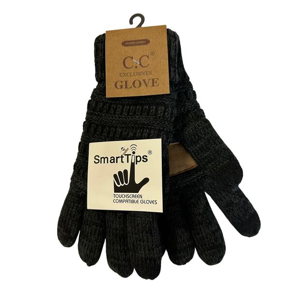 CC Exclusives Two-Toned Ribbed Smart Touch Gloves One Size Winter Warm - Picture 1 of 2